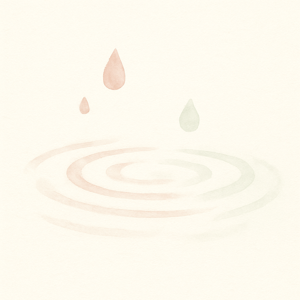 Soft watercolour illustration of gentle water ripples and droplets